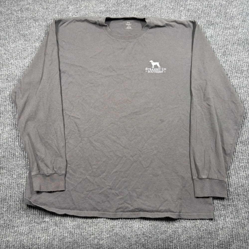 Straight Up Southern Shirt Mens XL Long Sleeve Gray Dog American Flag Graphic